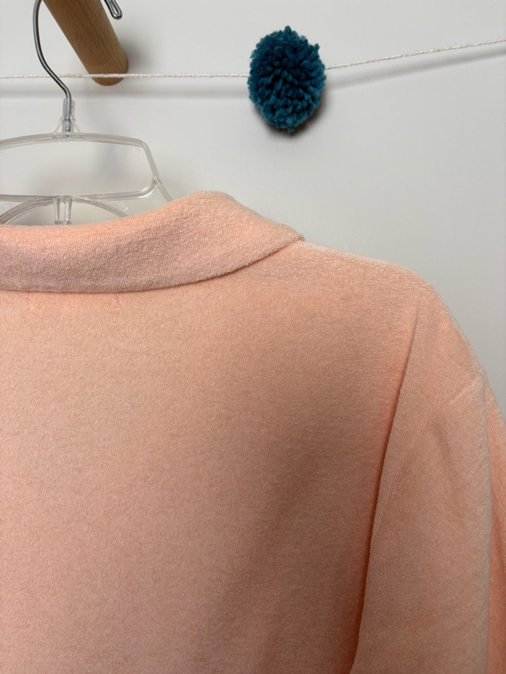 Reformation Jeans Towel Terry Short Sleeve Light Pink Button Up Polo - Picture 6 of 8